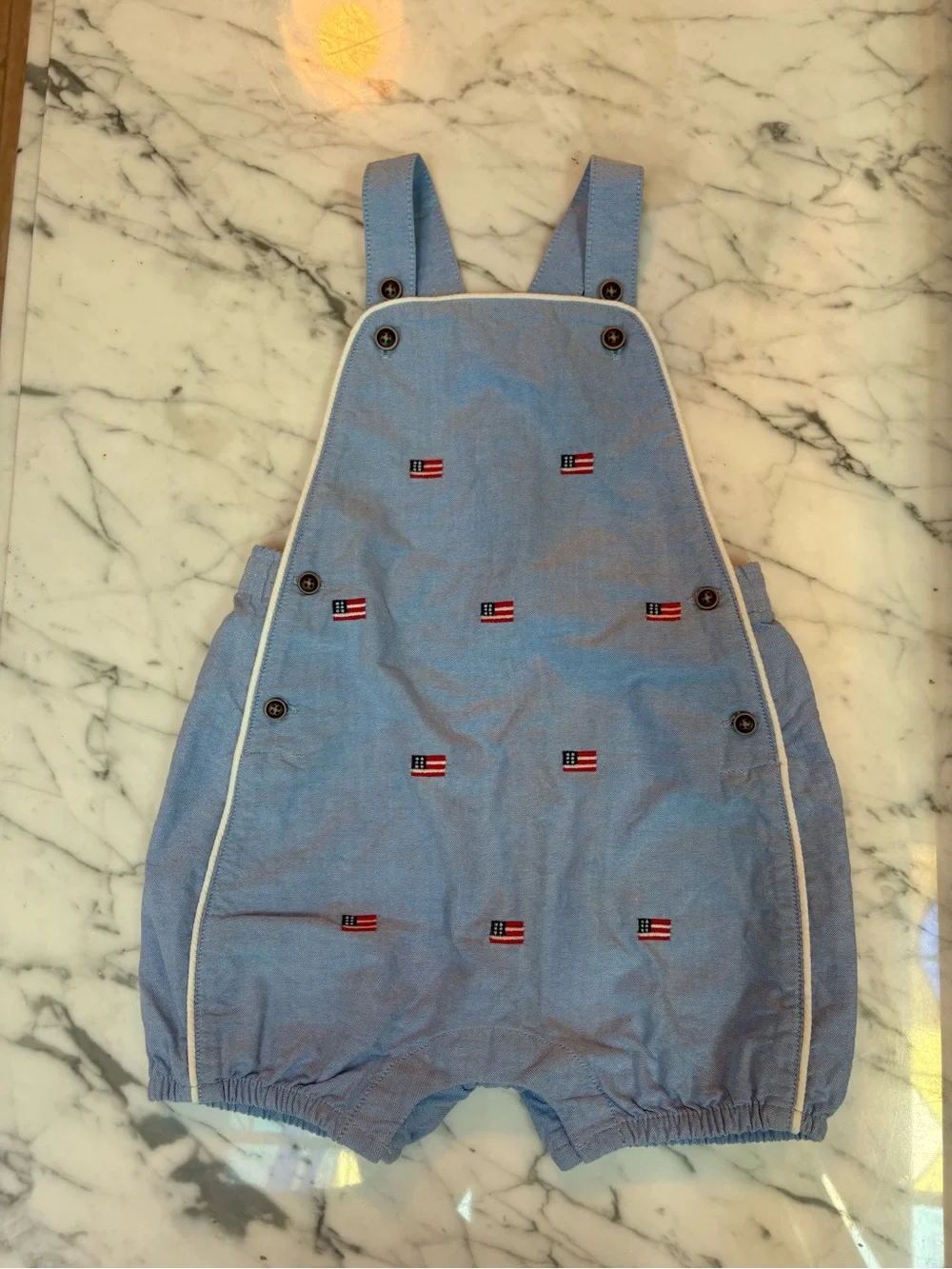 Janie and Jack Light Blue Embroidered Flag Romper 18-24m